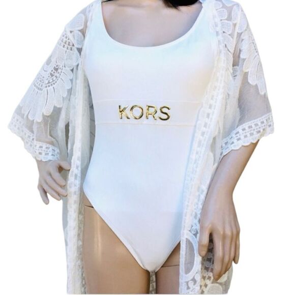 Michael Kors New One Piece White Signature Logo Swimsuit 6 NWT - Picture 10 of 13